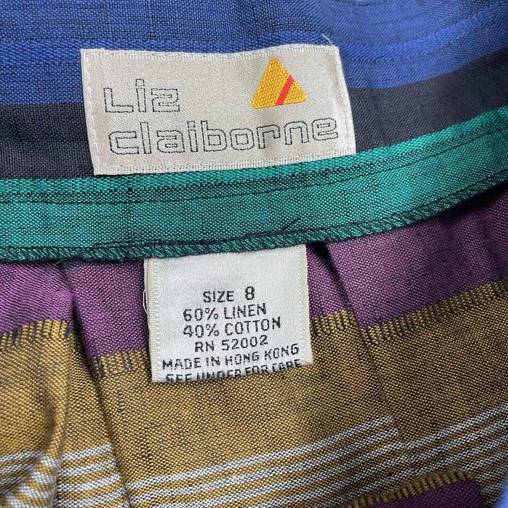 š„Vintage Liz Claiborne Linen Blend Rainbow Pleated Midi Skirt Cottage Academia - Picture 6 of 9